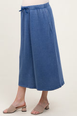 Light Navy Terry Drawstring Maternity Midi Skirt