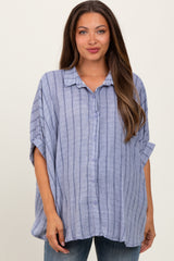 Blue Striped Collared Oversized Maternity Top