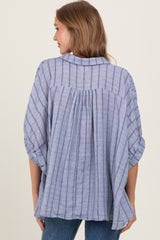 Blue Striped Collared Oversized Top