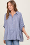Blue Striped Collared Oversized Top