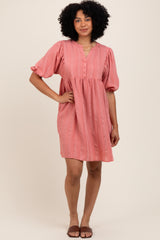 Mauve Sheer Stripe Textured Mini Dress