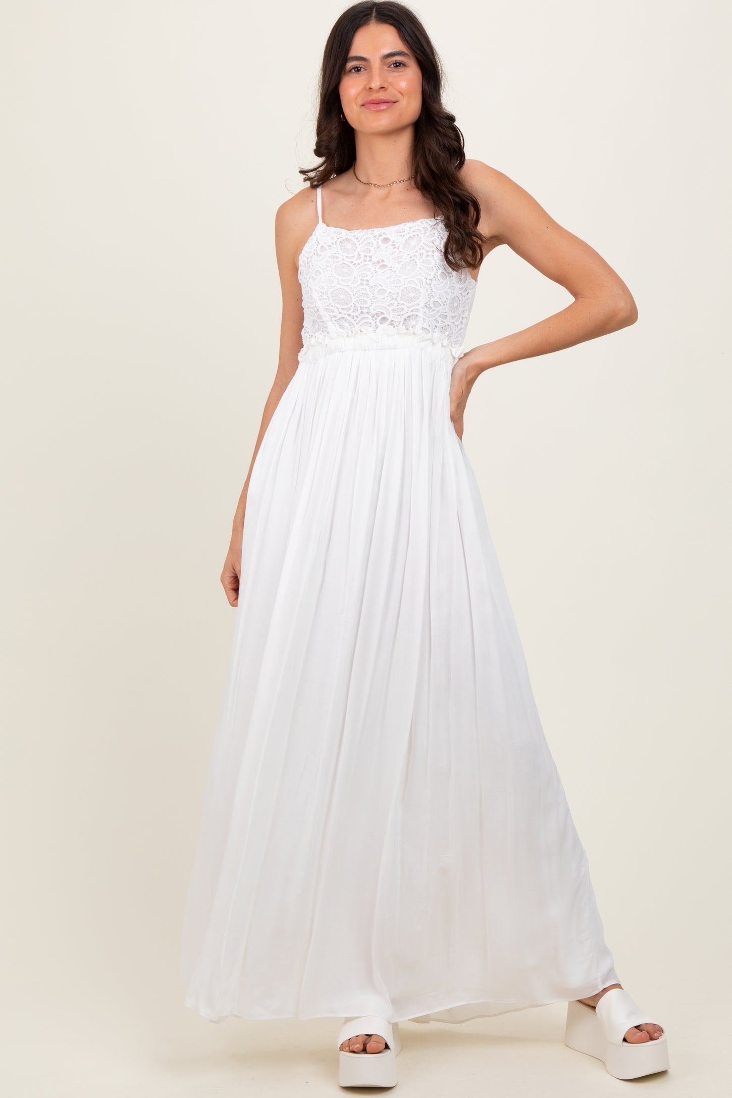 White Lace Bodice Cutout Tie Back Maternity Maxi Dress PinkBlush White Lace Bodice Cutout Tie Back Maternity Maxi Dress PinkBlush