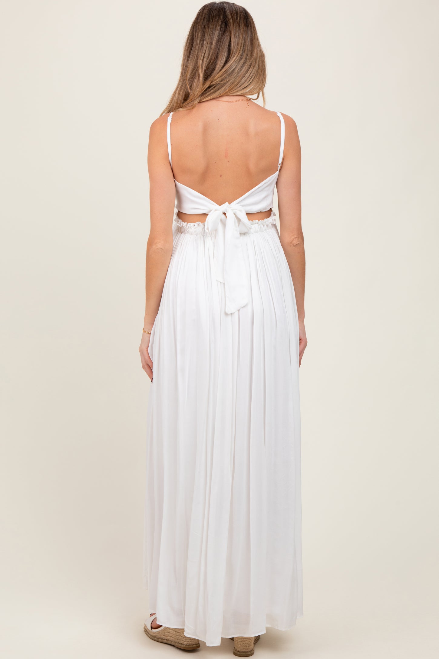 White Lace Bodice Cutout Tie Back Maternity Maxi Dress PinkBlush White Lace Bodice Cutout Tie Back Maternity Maxi Dress PinkBlush