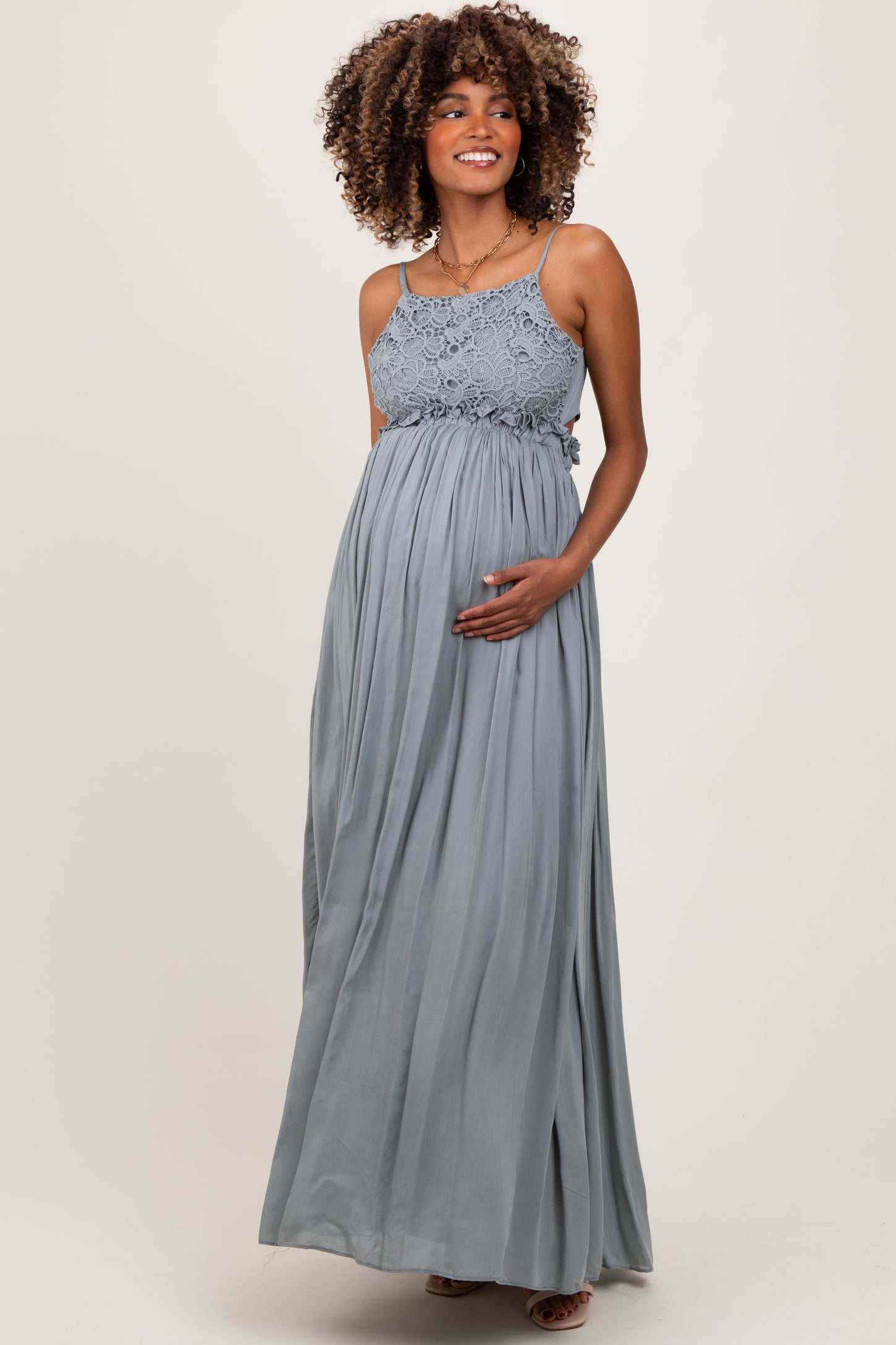 Grey Lace Bodice Cutout Tie Back Maxi Dress Small - Pinkblush - Casual Chic Boutique Grey Lace Bodice Cutout Tie Back Maxi Dress Small - Pinkblush - Casual Chic Boutique