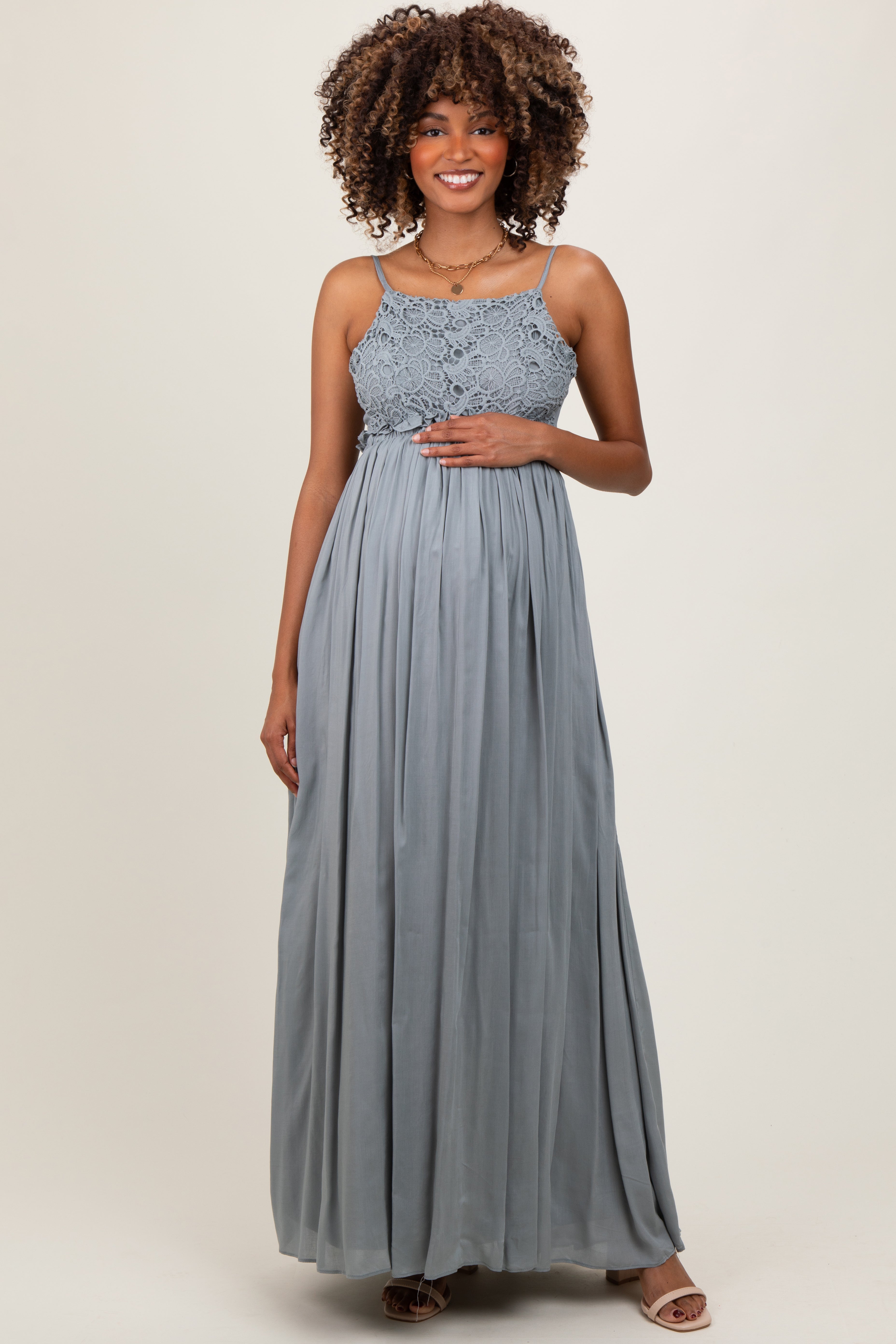 Grey Lace Bodice Cutout Tie Back Maternity Maxi Dress – PinkBlush