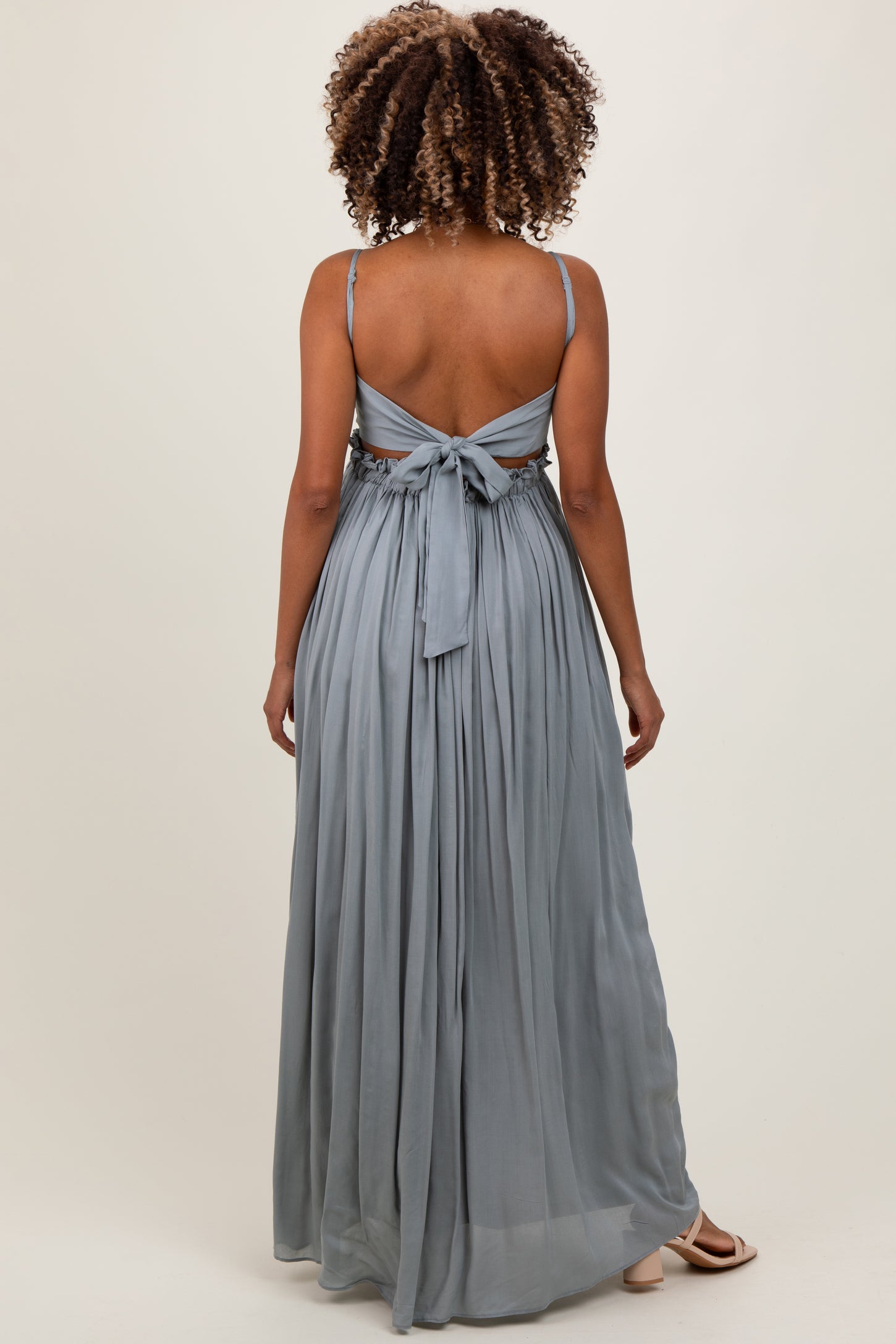 Grey Lace Bodice Cutout Tie Back Maternity Maxi Dress PinkBlush Grey Lace Bodice Cutout Tie Back Maternity Maxi Dress PinkBlush