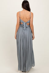 Grey Lace Bodice Cutout Tie Back Maxi Dress