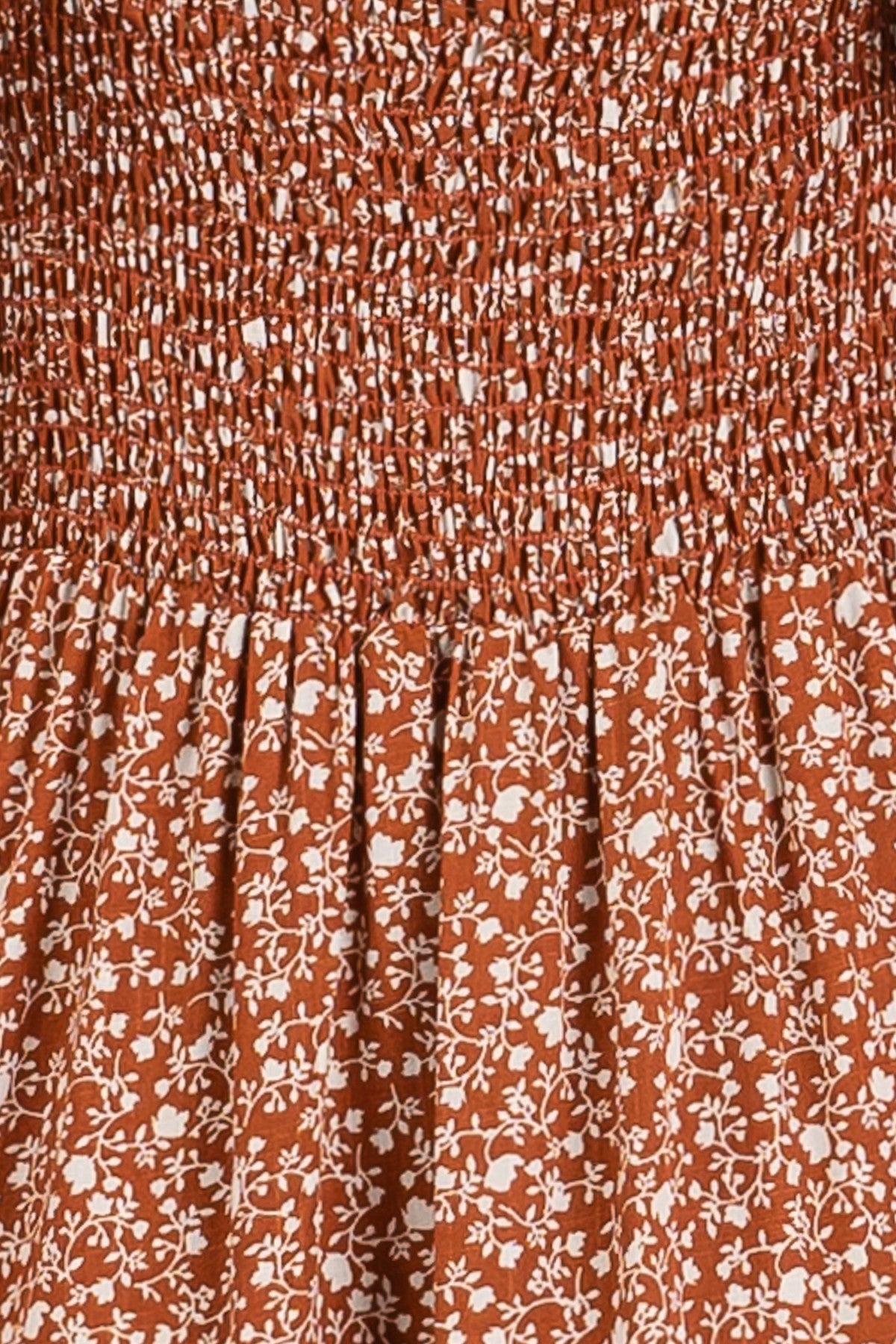 Rust Floral V-Neck Button Front Midi Dress