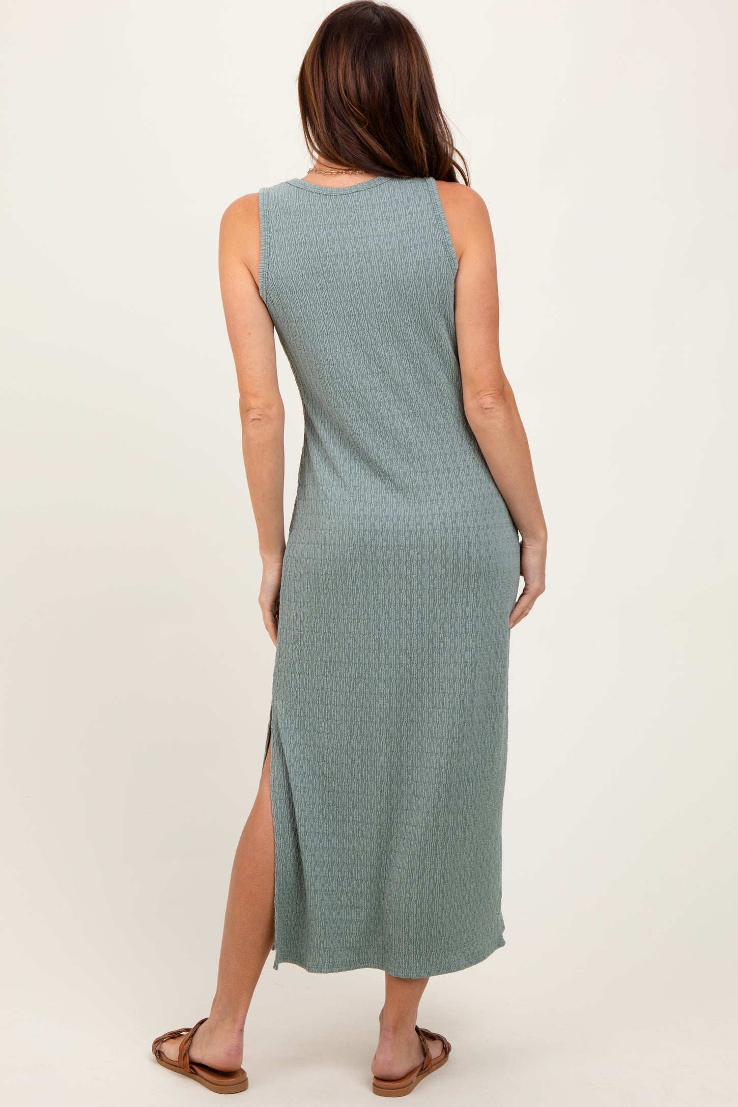 Green Jacquard Sleeveless Side Slit Midi Dress PinkBlush Green Jacquard Sleeveless Side Slit Midi Dress PinkBlush