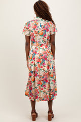 Cream Floral Button Down Midi Shirt Dress
