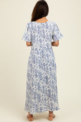 Blue Floral Button Up Tiered Midi Dress