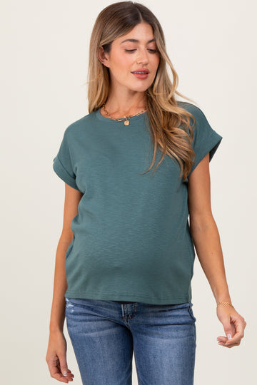 Olive Rolled Short Sleeve Maternity Tee
