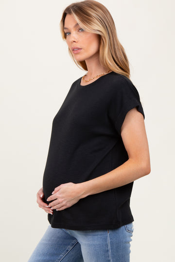 Black Rolled Short Sleeve Maternity Tee