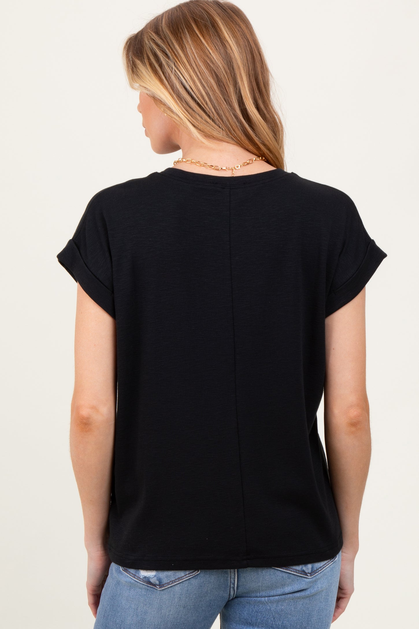 Black Rolled Short Sleeve Maternity Tee