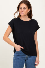Black Rolled Short Sleeve Maternity Tee