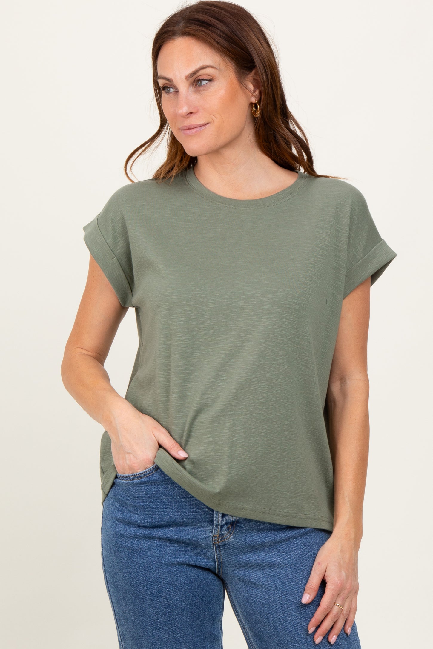 Light Olive Rolled Short Sleeve Tee