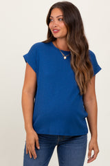 Light Navy Rolled Short Sleeve Maternity Tee