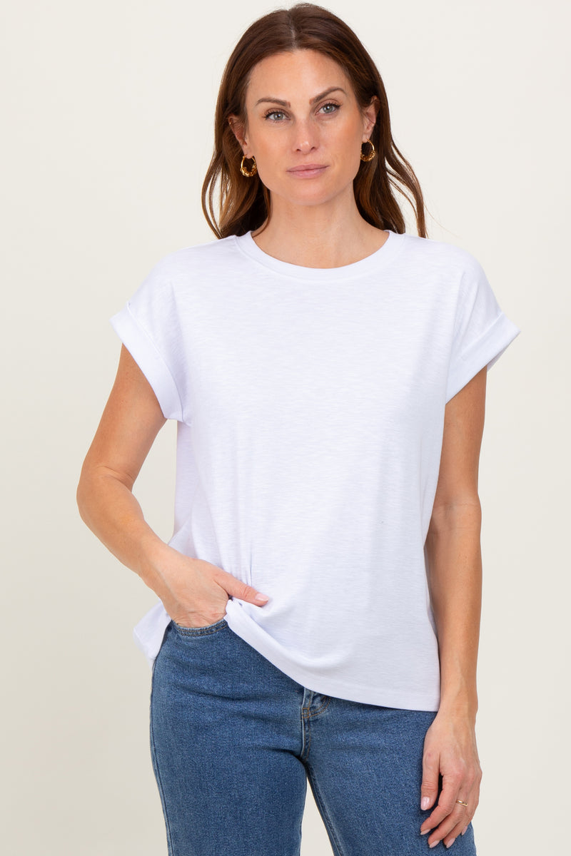 White Rolled Short Sleeve Tee – PinkBlush