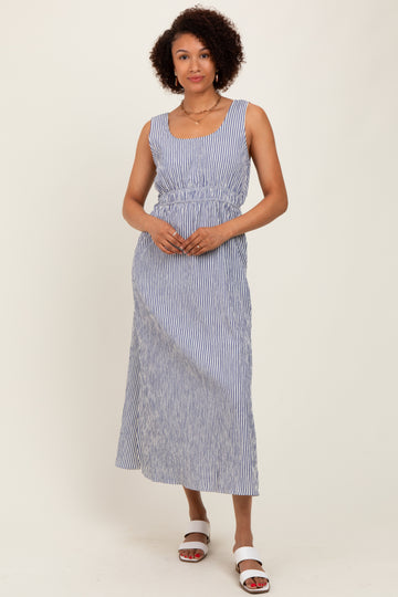 Navy Striped Sleeveless Cutout Side Slit Maxi Dress