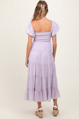 Lavender Smocked Puff Sleeve Tiered Maternity Maxi Dress