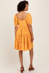 Orange Button Up Ruffle Tiered Dress