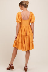 Orange Button Up Ruffle Tiered Maternity Dress