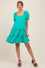 Jade Button Up Ruffle Tiered Maternity Dress