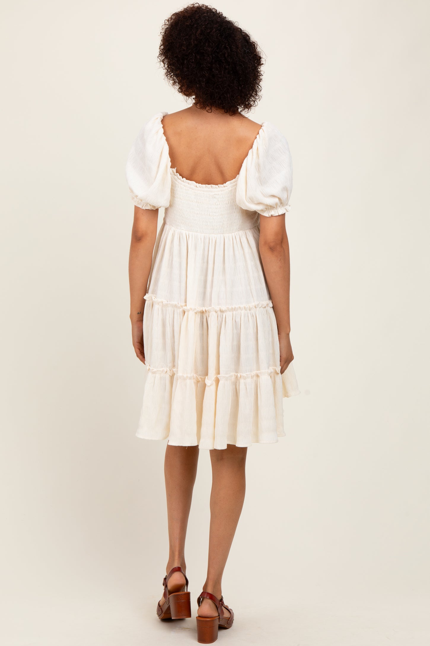 Cream Button Up Ruffle Tiered Dress