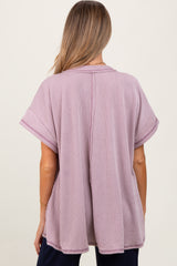 Mauve Striped Ribbed V-Neck Oversized Short Sleeve Maternity Top