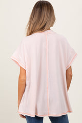 Peach Striped Ribbed V-Neck Oversized Short Sleeve Maternity Top