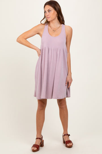 Mauve Ribbed Sleeveless Open Back Midi Dress