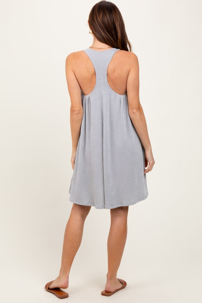 Heather Grey Ribbed Sleeveless Open Back Midi Dress