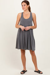 Charcoal Ribbed Sleeveless Open Back Maternity Midi Dress