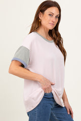 Peach Solid Ribbed Color Block Short Sleeve Tunic Top