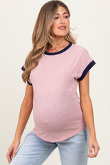 Red Pinstripe Contrast Trim Short Sleeve Maternity Tee