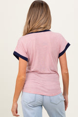 Red Pinstripe Contrast Trim Short Sleeve Maternity Tee