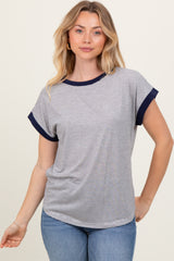 Black Pinstripe Contrast Trim Short Sleeve Maternity Tee