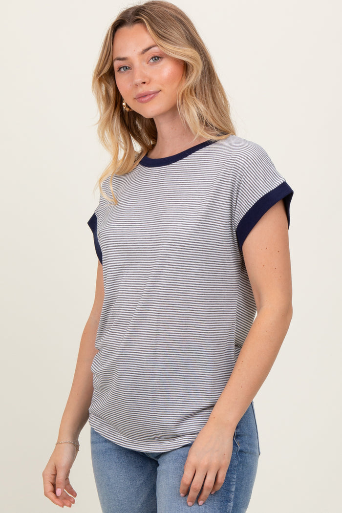 Black Pinstripe Contrast Trim Short Sleeve Tee
