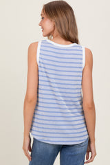 Blue Textured Striped Sleeveless Top