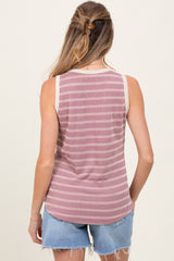 Mauve Textured Striped Sleeveless Maternity Top