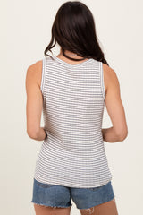 Navy Striped Knit V-Neck Tank Top