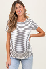 Ivory Pinstripe Shoulder Button Detail Maternity Top