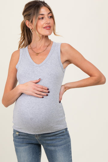 Heather Grey Basic V-Neck Maternity Tank Top