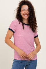 Navy Pinstripe Contrast Trim Tee