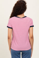 Navy Pinstripe Contrast Trim Tee