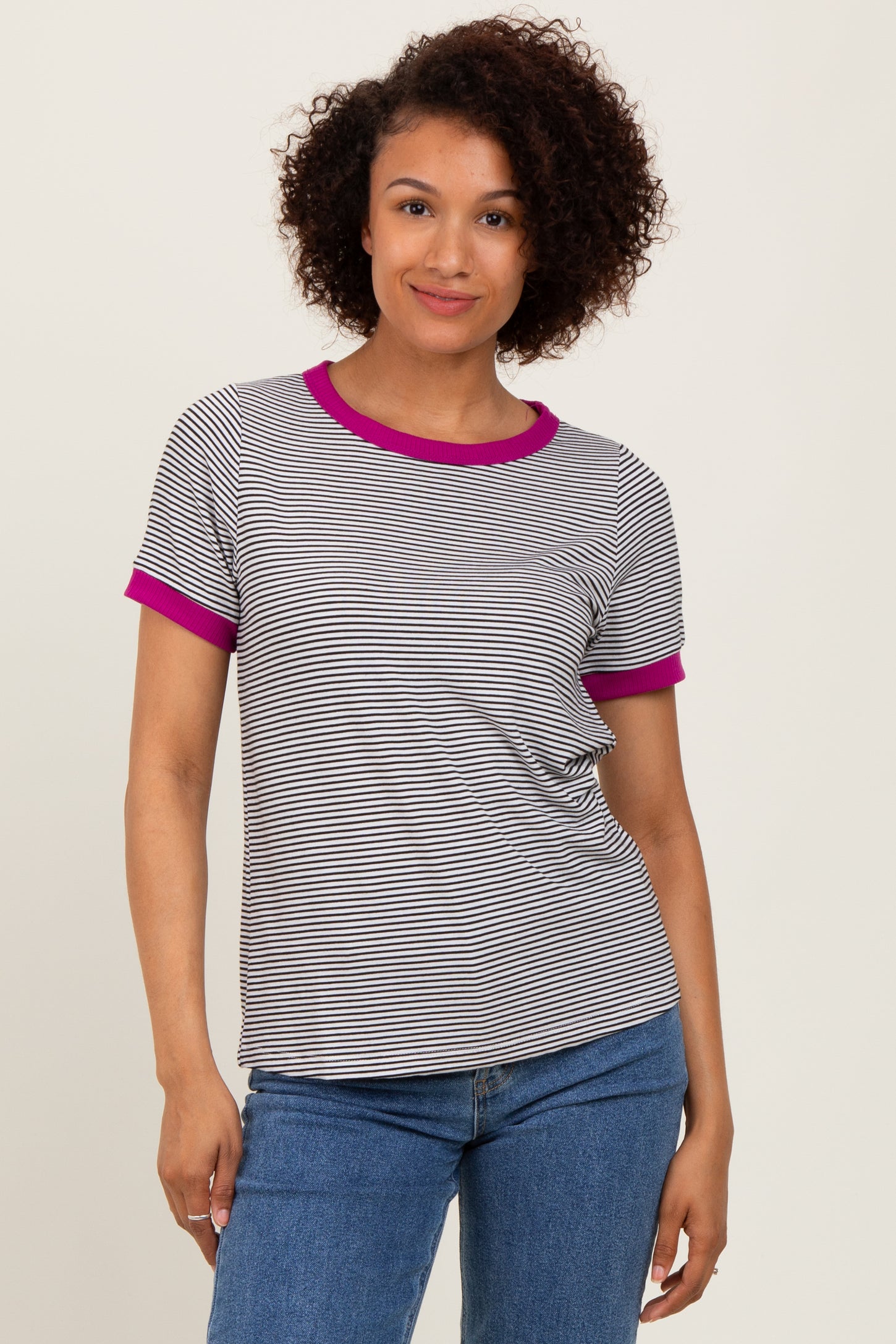 Ivory Pinstripe Contrast Trim Maternity Tee