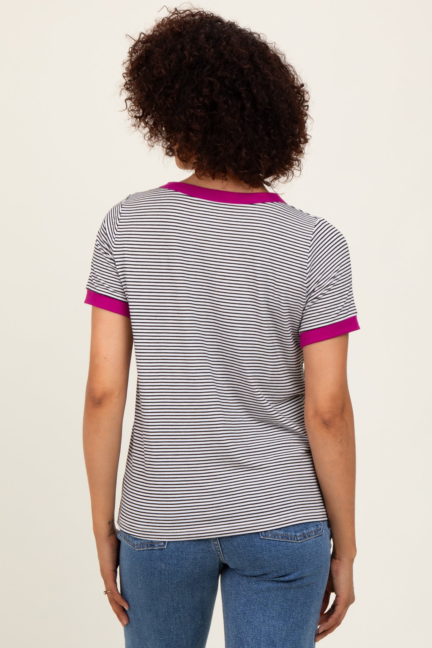 Ivory Pinstripe Contrast Trim Tee
