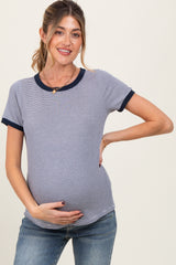 Navy Pinstripe Contrast Trim Maternity Tee