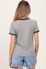 Olive Pinstripe Contrast Trim Maternity Tee