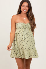 Mint Green Floral Strapless Front Tie Maternity Mini Dress
